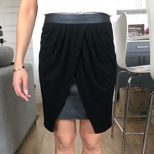Black Leather Pencil Skirt with Overlay